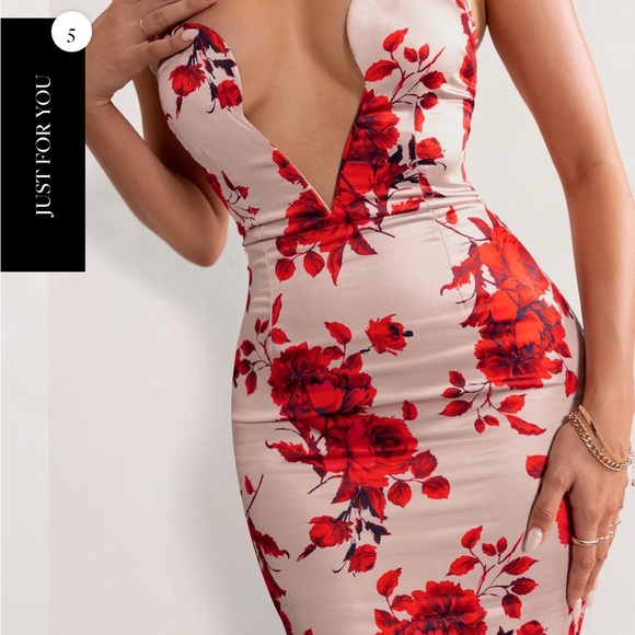 new Sexy & Stunning Club L London Champagne Floral Dress Size 4 (Small) Revolve - Picture 2 of 5